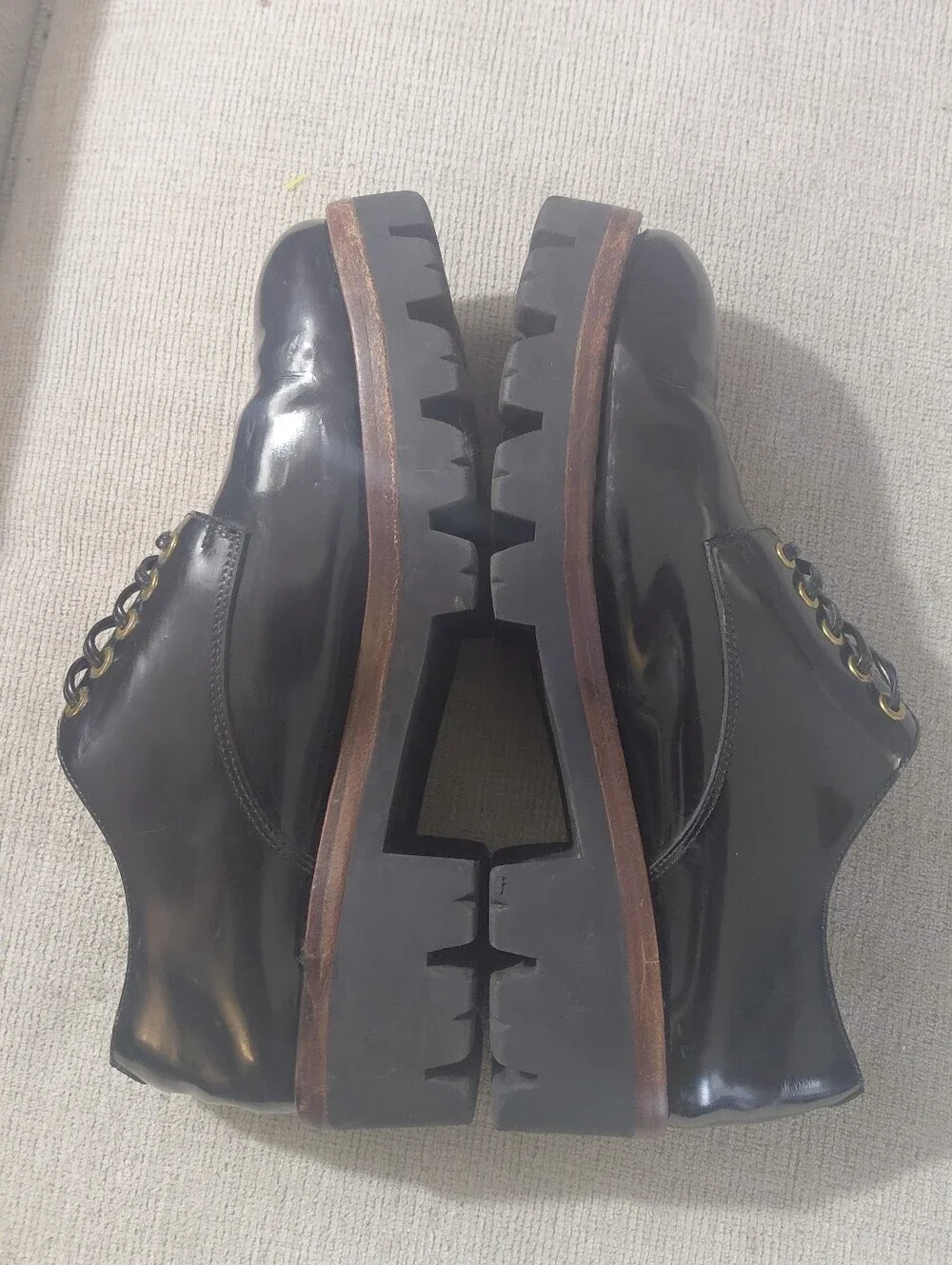 Jeffrey Campbell Black Patent Leather Lace-Up Lug Sole Oxfords Size 9.5
